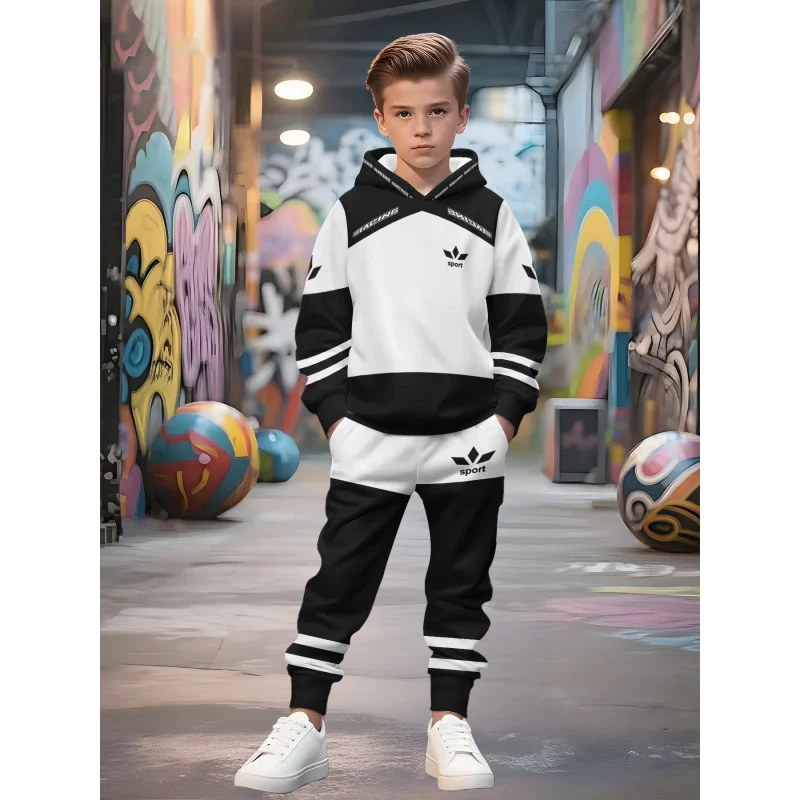 Unisex Kinder Jogginganzug mit Kapuzenpullover und detailreichem Auto-Print Arvani
