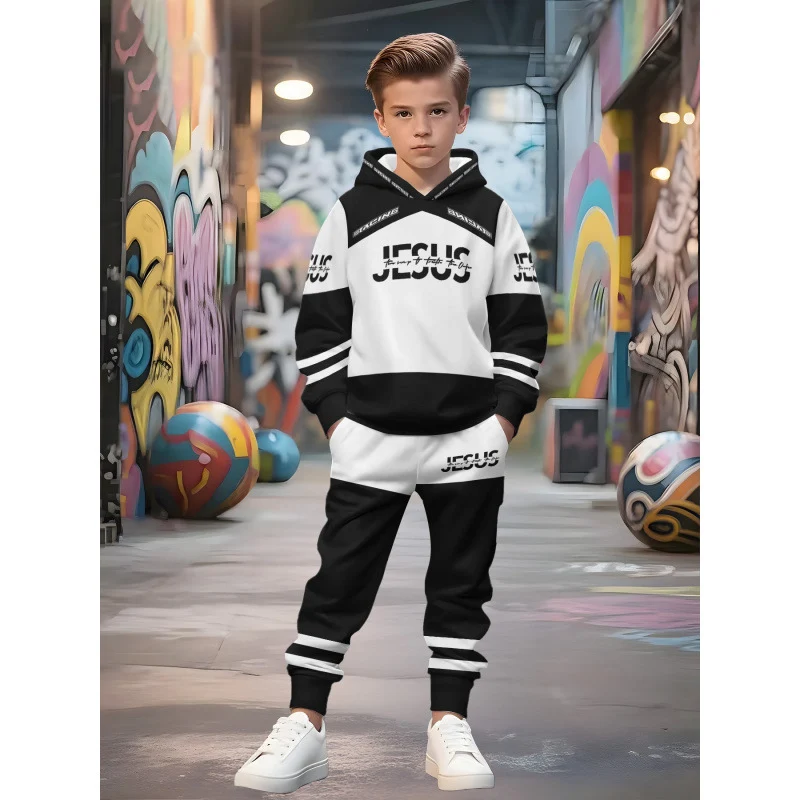 Unisex Kinder Jogginganzug mit Kapuzenpullover und detailreichem Auto-Print Arvani