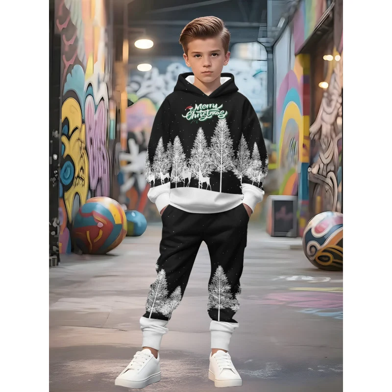 Unisex Kinder Jogginganzug mit Kapuzenpullover und detailreichem Auto-Print Arvani