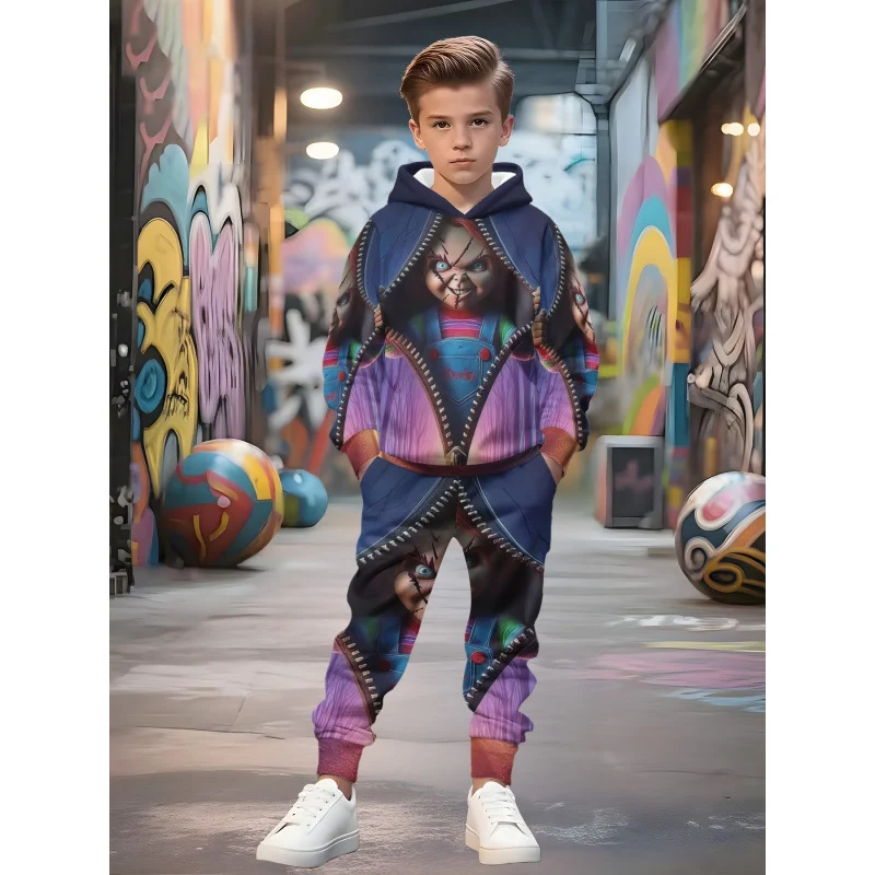 Unisex Kinder Jogginganzug mit Kapuzenpullover und detailreichem Auto-Print Arvani
