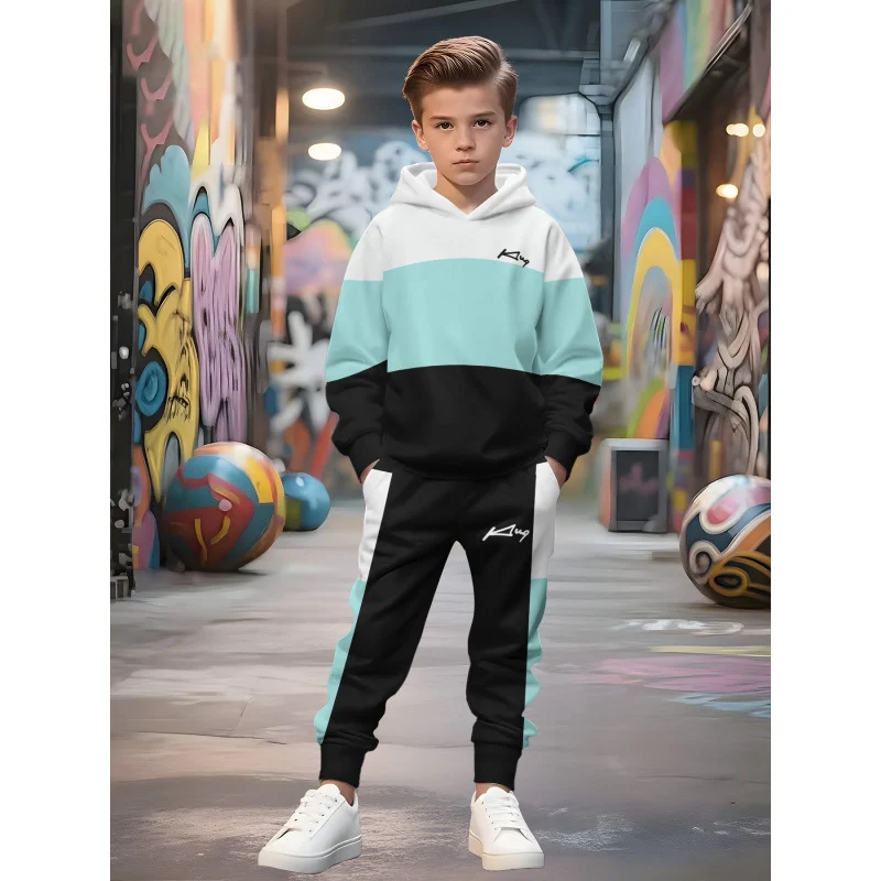 Unisex Kinder Jogginganzug mit Kapuzenpullover und detailreichem Auto-Print Arvani