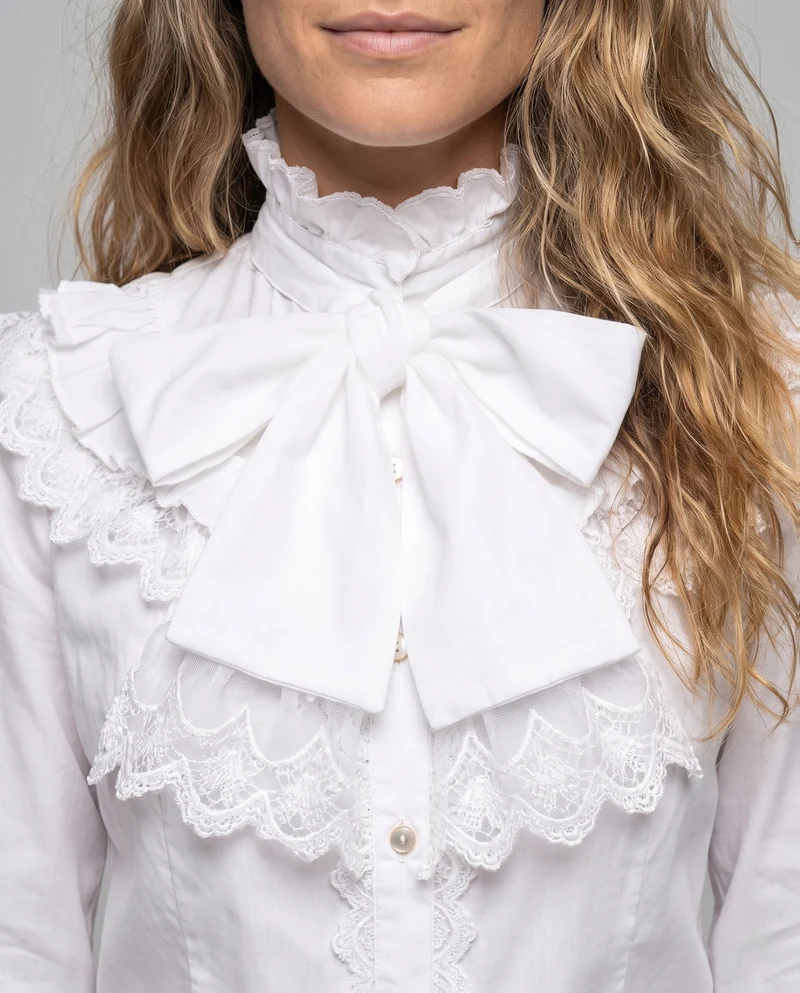 Damen elegante Rüschbluse mit Stehkragen und Schleifenakzenten Nord Taschen