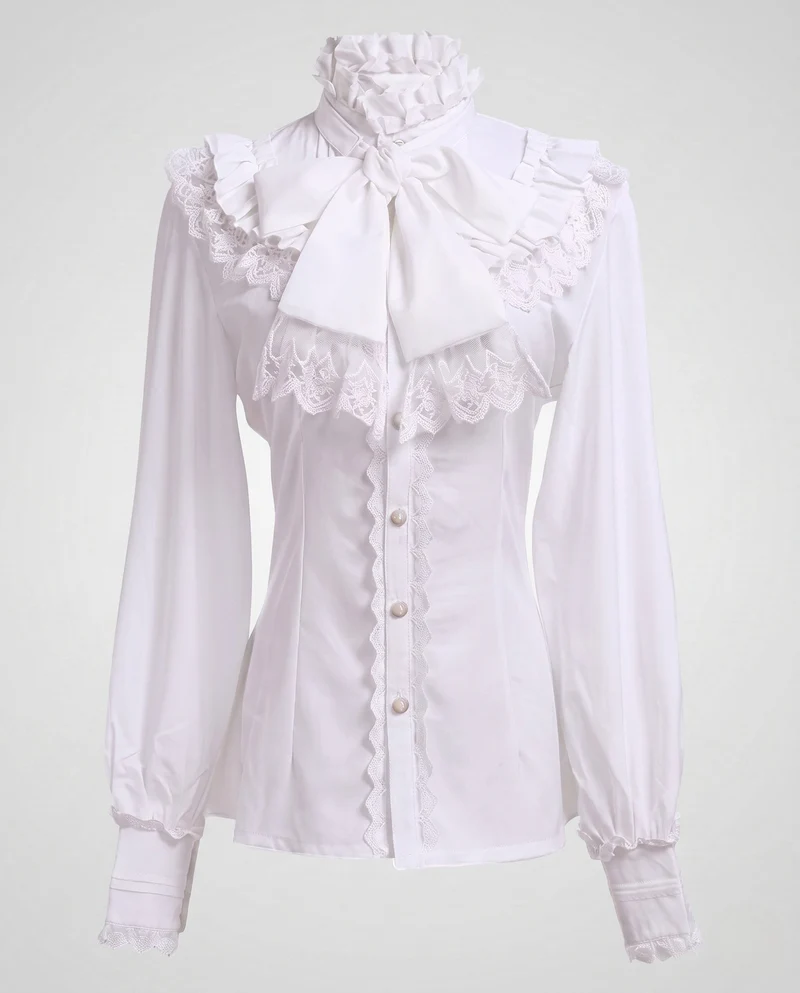 Damen elegante Rüschbluse mit Stehkragen und Schleifenakzenten Nord Taschen