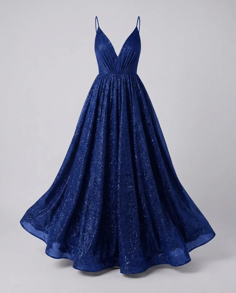 Damen Maxikleid Glitzer V-Ausschnitt Schwingrock