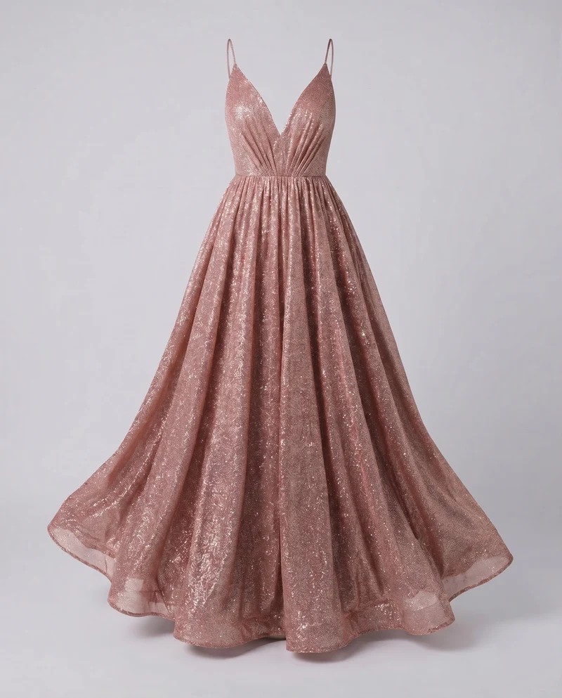 Damen Maxikleid Glitzer V-Ausschnitt Schwingrock
