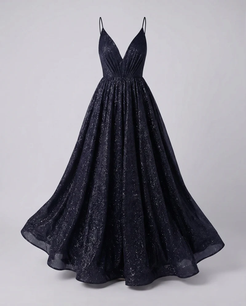 Damen Maxikleid Glitzer V-Ausschnitt Schwingrock