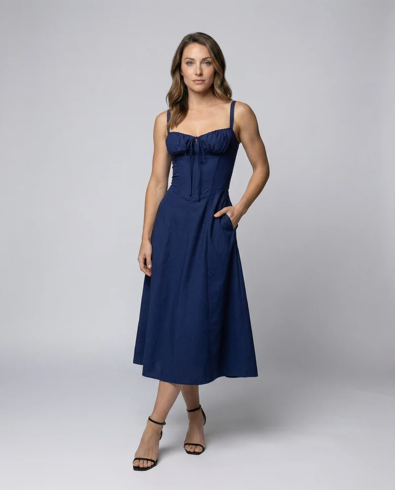 Damen Romantische Taillierte-Teilungsnaht Korsagenmidikleid