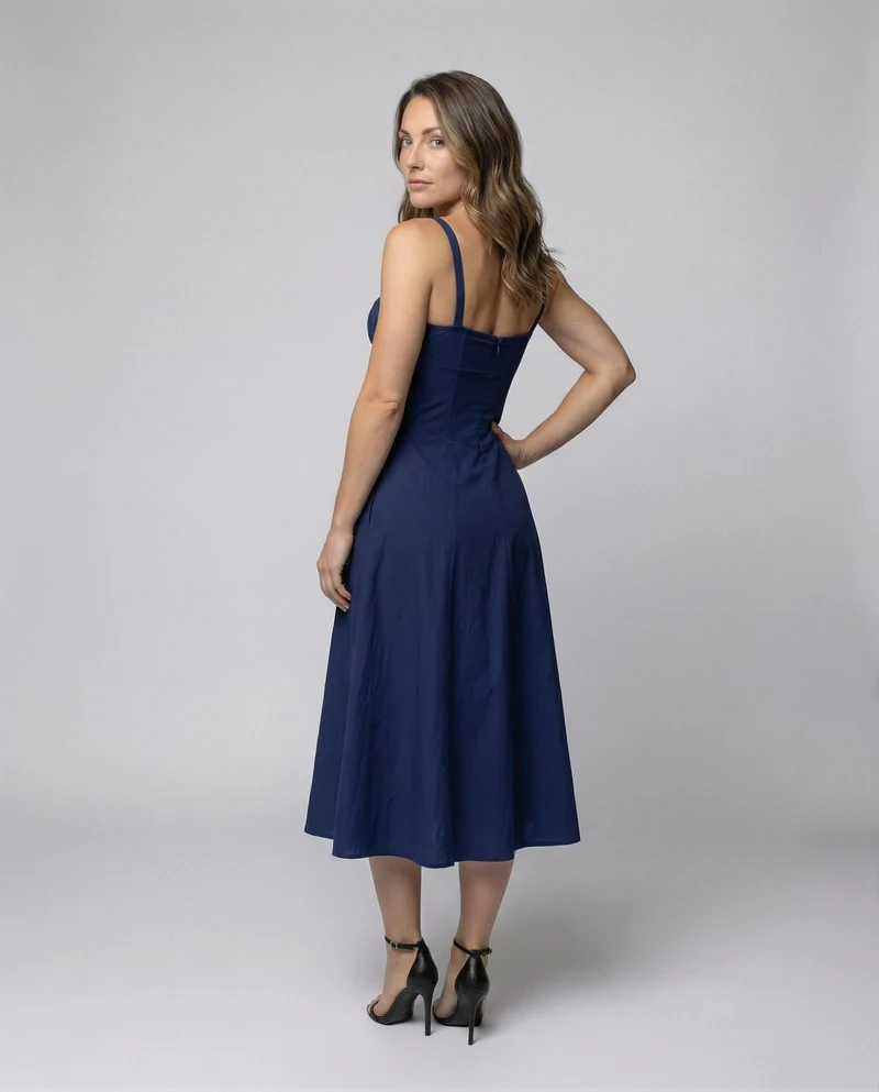 Damen Romantische Taillierte-Teilungsnaht Korsagenmidikleid