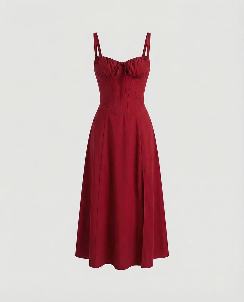 Damen Romantische Taillierte-Teilungsnaht Korsagenmidikleid