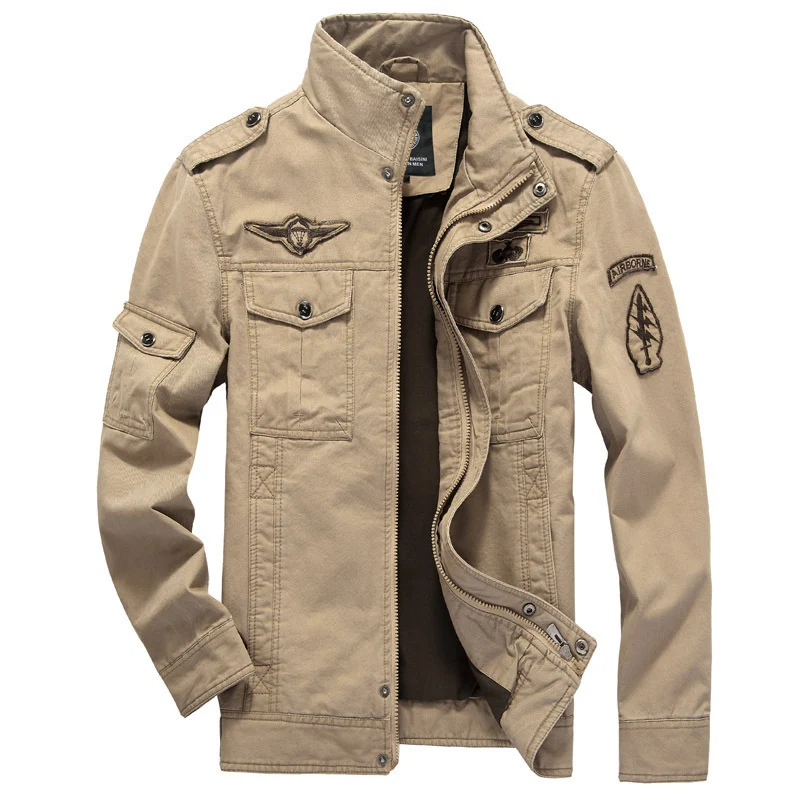 Herren Urbaner Canvas‑Militärblouson mit hohem Kragen, Schulterepauletten und Multifunktions‑Taschen Nord Taschen