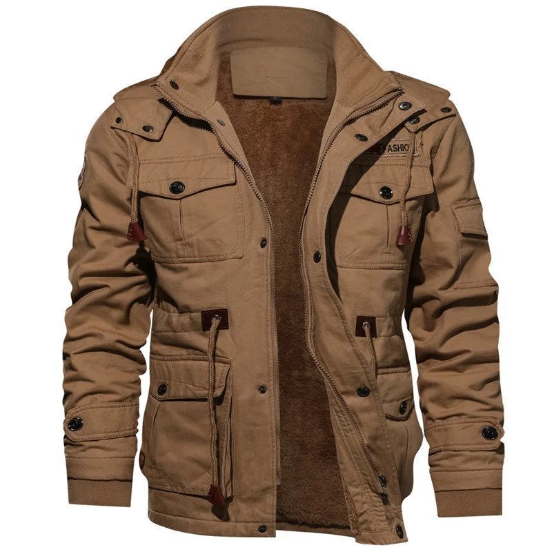 Herren urbaner Canvas-Fieldparka im Utility-Look mit Teddyfleece-Innenfutter und Multifunktions‑Taschen Nord Taschen