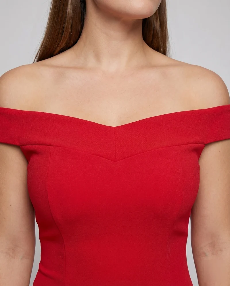 Damen Elegante Asymmetrischer Rüschen-Schlitz Mischgewebe Midikleid
