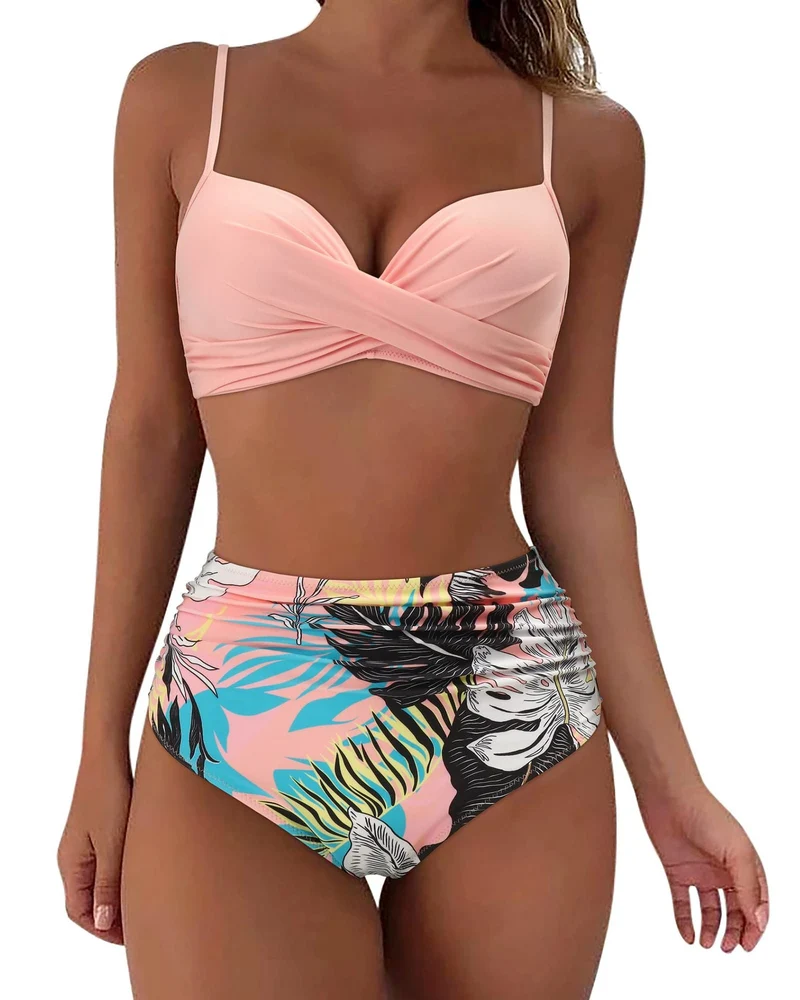 Damen High-Waist Bikini mit Leo-Muster