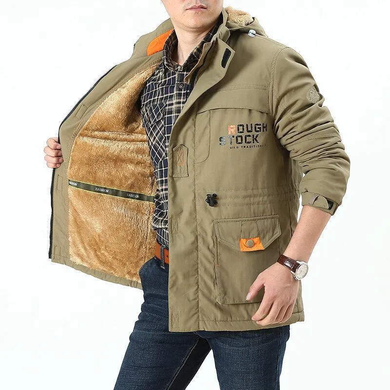 Herren winddichter Fieldparka mit wärmender Kunstfell‑Innenlage, Kapuze und multifunktionalen Taschen Nord Taschen