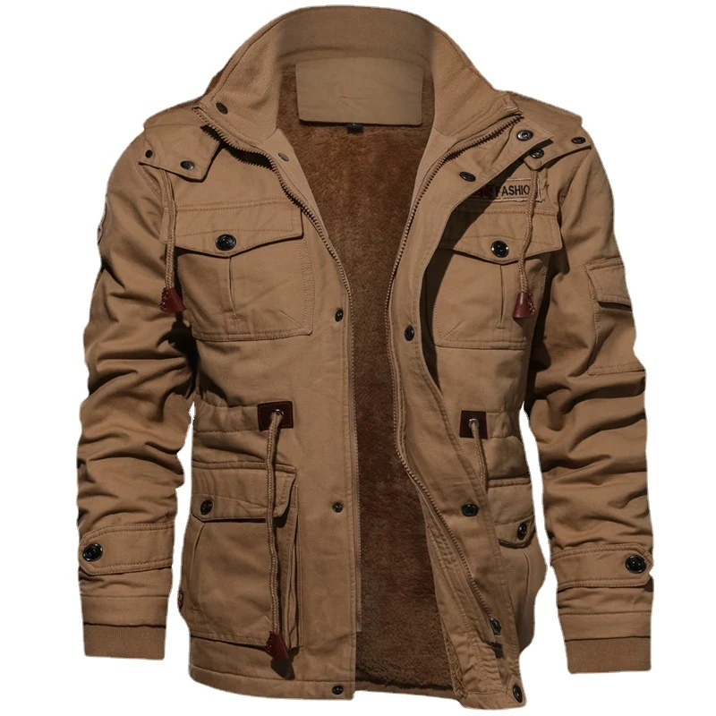 Herren winddichte Multifunktions‑Fieldjacke aus Canvas mit wärmender Teddyplüsch‑Innenlage und verstellbarem Kordzug Nord Taschen