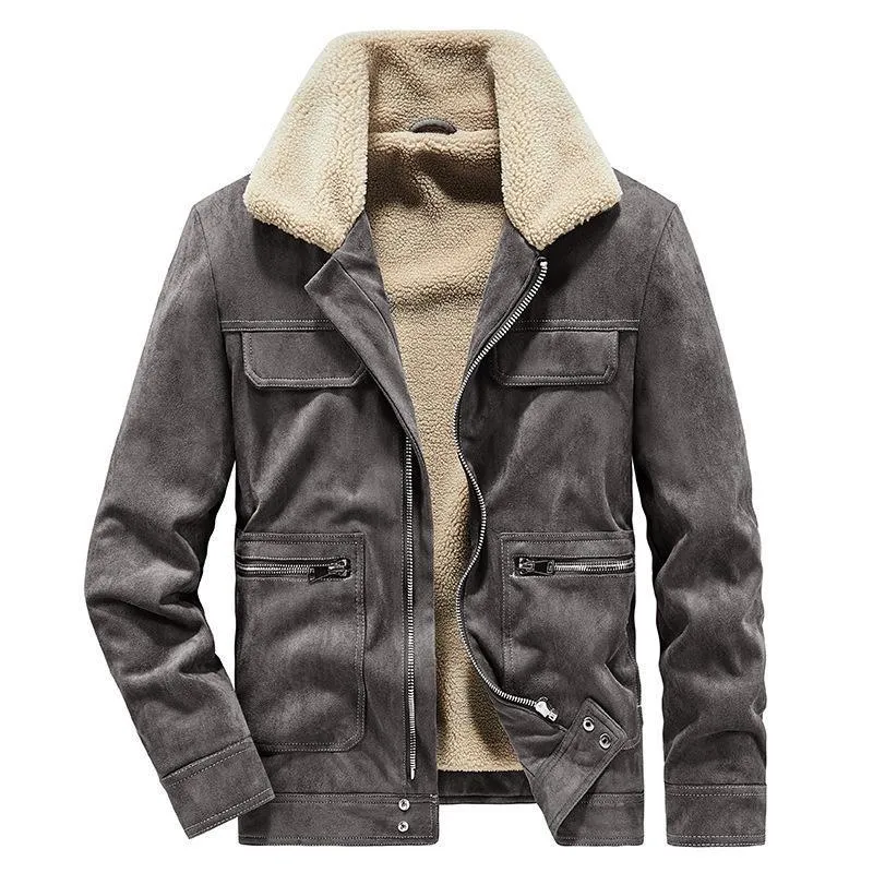 Herren Wildlederoptik-Jacke mit Teddyfutter, Kontrastnähten und Mehrfach-Taschen Nord Taschen