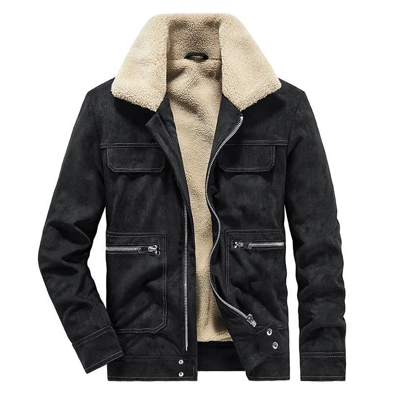 Herren Wildlederoptik-Jacke mit Teddyfutter, Kontrastnähten und Mehrfach-Taschen Nord Taschen