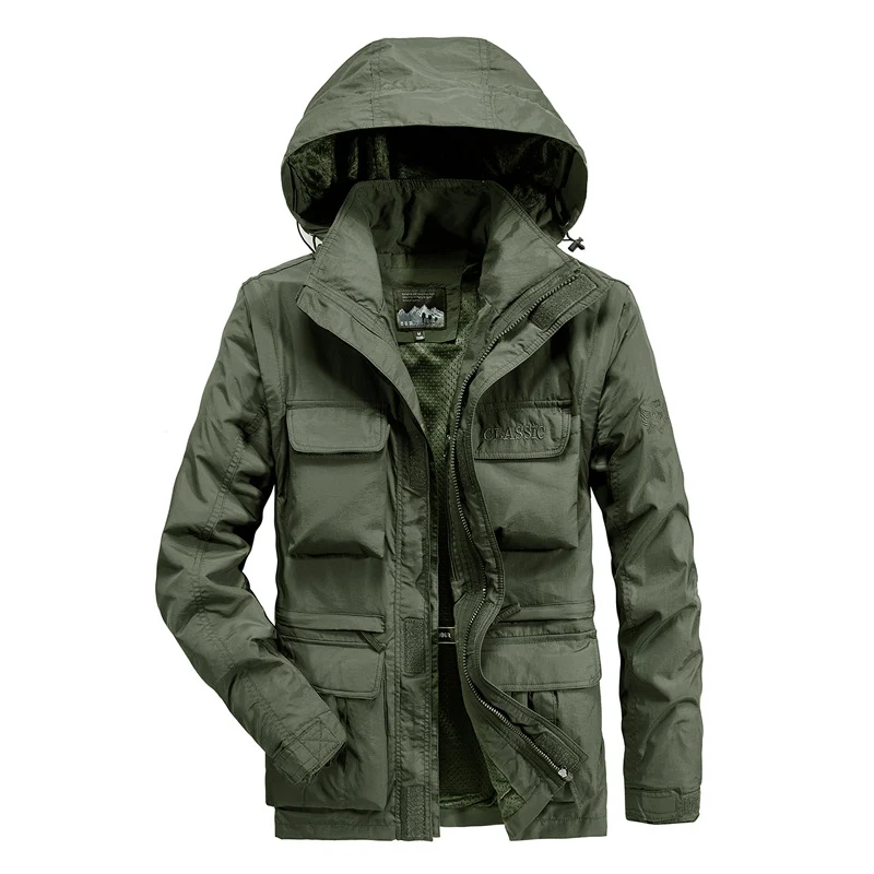 Herren leichter Fieldparka mit Kapuze, Multifunktionstaschen und atmungsaktivem Mesh‑Futter Nord Taschen