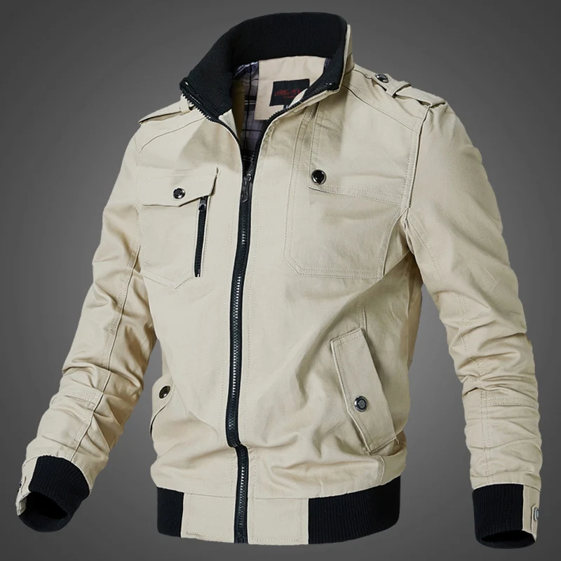 Herren leichter Canvas-Pilotblouson mit Stehkragen, Schulterpatten und Rippenbündchen Nord Taschen