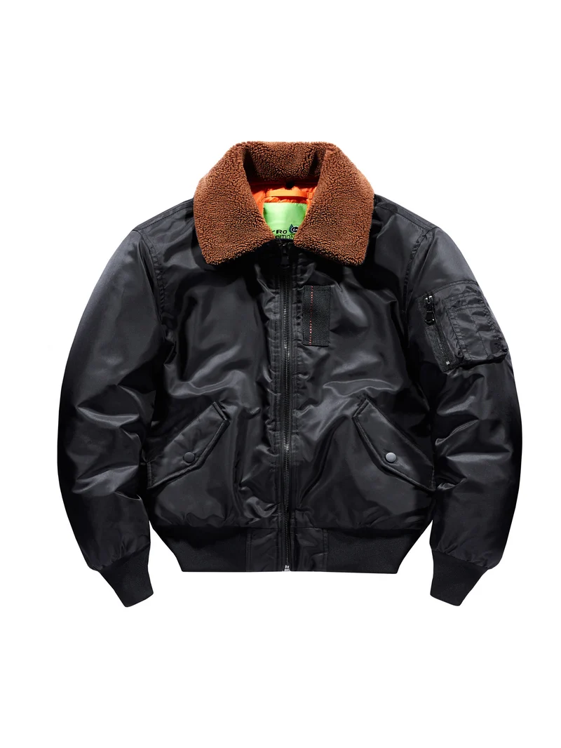 Herren Pilotenbomberjacke mit Teddykragen und Utility-Ärmeltasche Nord Taschen
