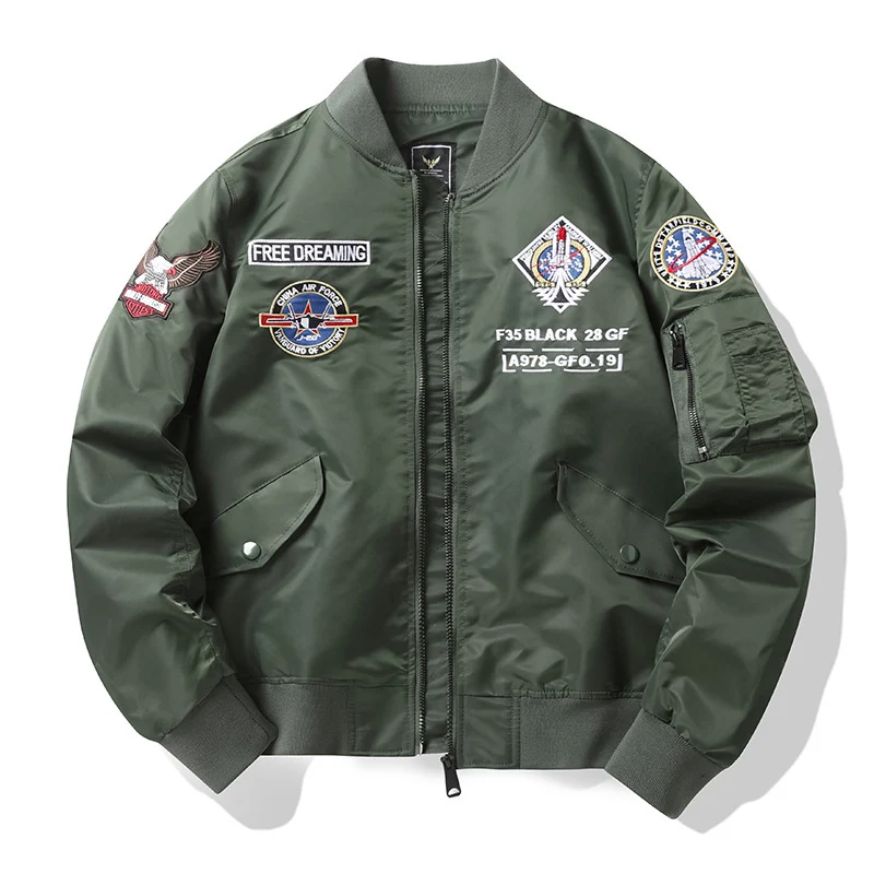 Herren Pilotenbomberjacke im Fliegerstil mit Abzeichenpatch und Ärmeltasche Nord Taschen