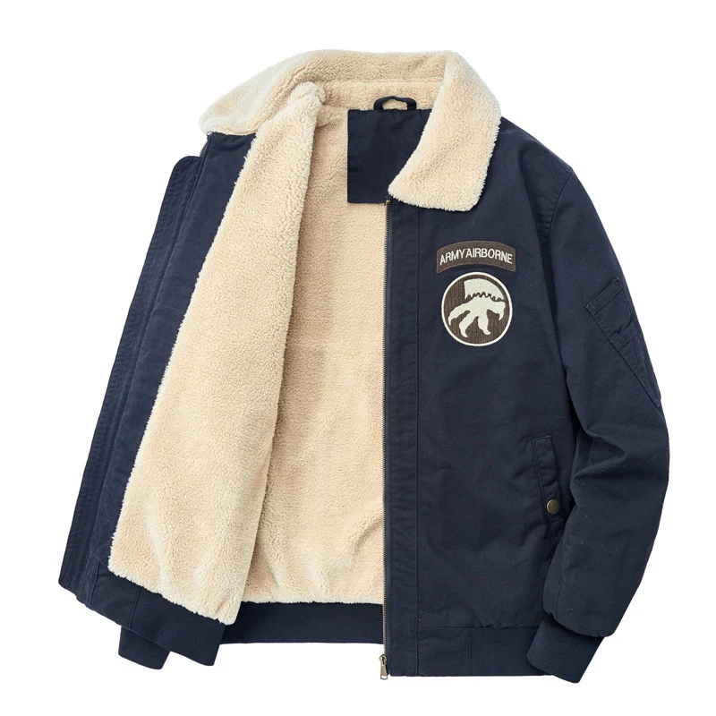 Herren Pilotenblouson mit Teddyfutter, gestickten Patches und Canvasaußenstoff Nord Taschen