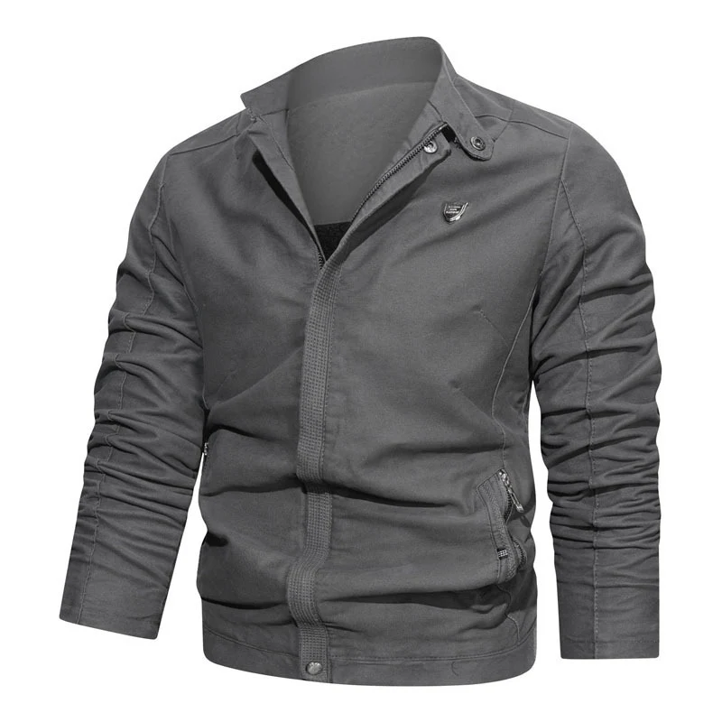 Herren Slim-Fit Canvas-Blouson mit Stehkragen, verdecktem Reißverschluss und Zipper-Taschen Nord Taschen