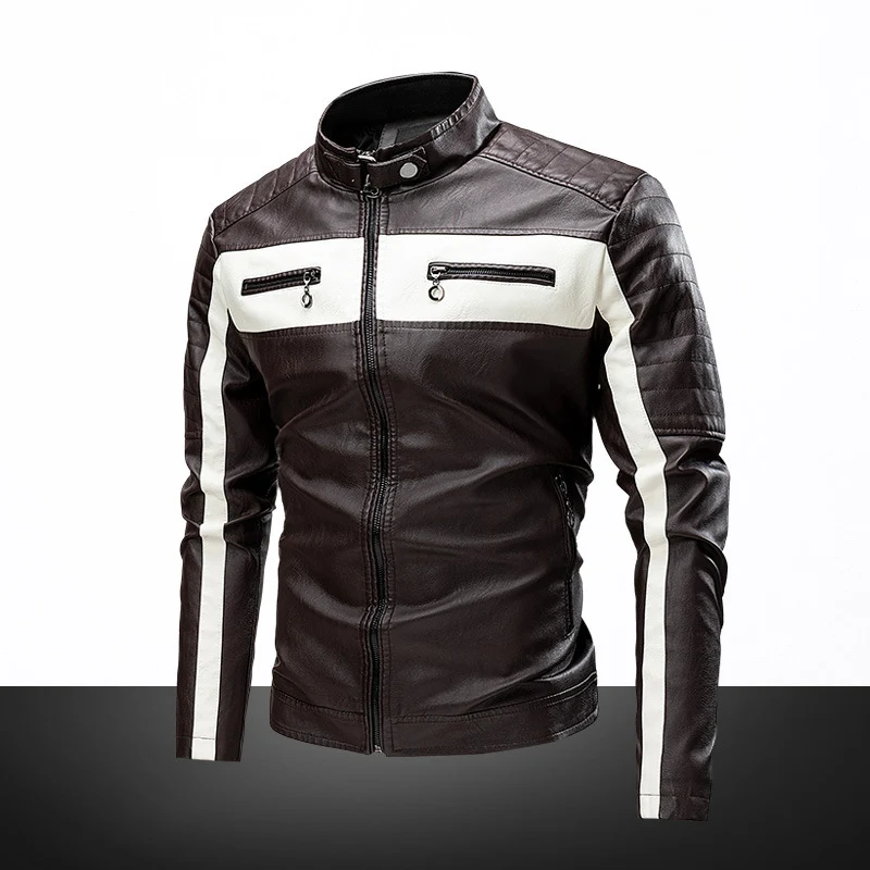 Herren Slim-Fit Bikerjacke im Retro‑Racing‑Look mit Stehkragen und gesteppter Schulterpartie Nord Taschen