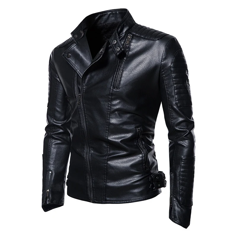 Herren Slim-Fit Bikerblouson aus Kunstleder mit gesteppter Schulter- und Ärmelpasse Nord Taschen