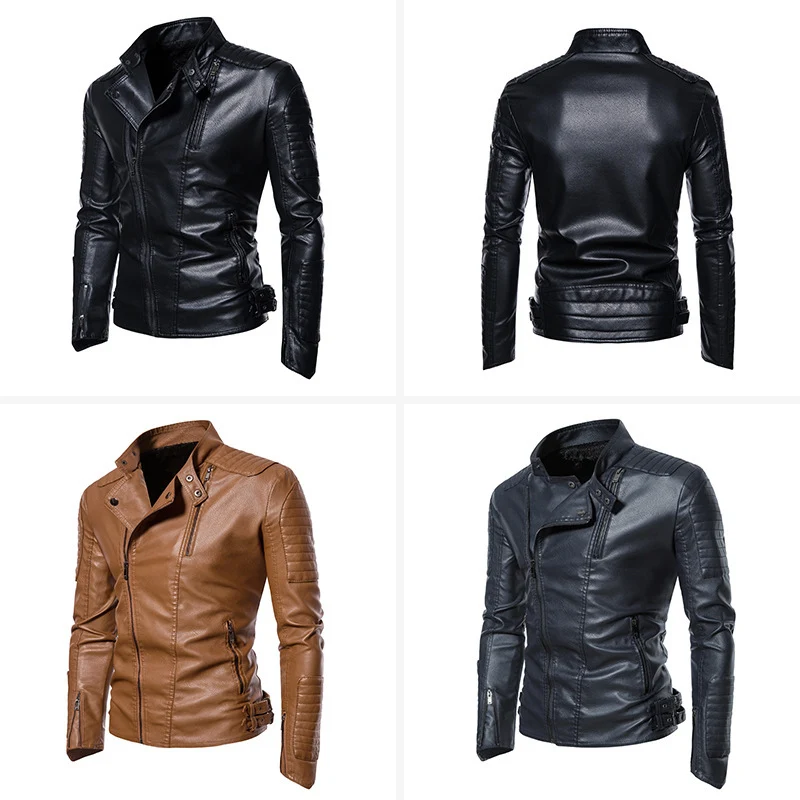 Herren Slim-Fit Bikerblouson aus Kunstleder mit gesteppter Schulter- und Ärmelpasse Nord Taschen