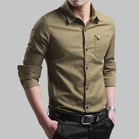 Herren Slim-Fit Baumwollhemd mit Brusttasche und Kontrastknöpfen Nord Taschen