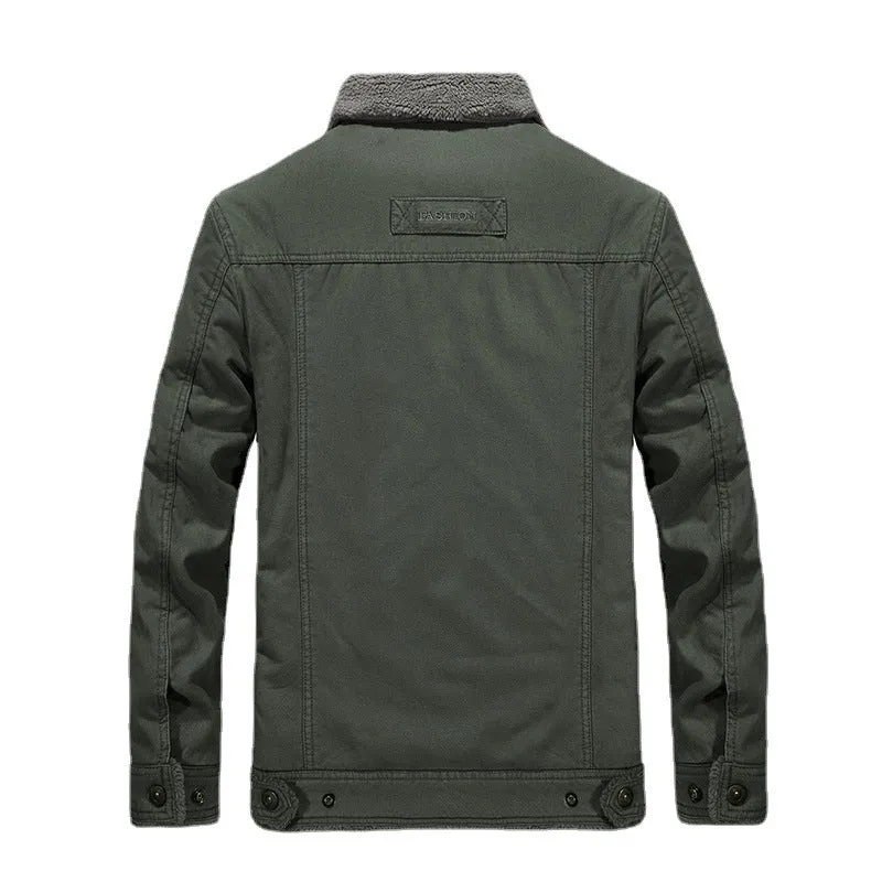 Herren Sherpagefütterte Canvas‑Truckerjacke mit Teddyfutter und Hemdkragen Nord Taschen