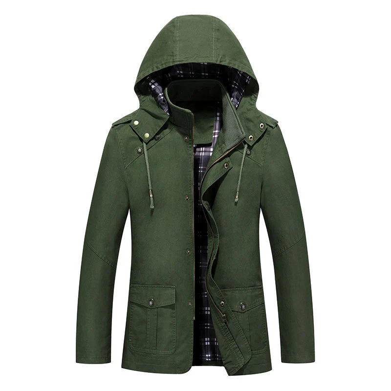 Herren Urbaner Baumwoll‑Hoodie‑Blouson mit Kapuze, kariertem Innenfutter und aufgesetzten Pattentaschen Nord Taschen