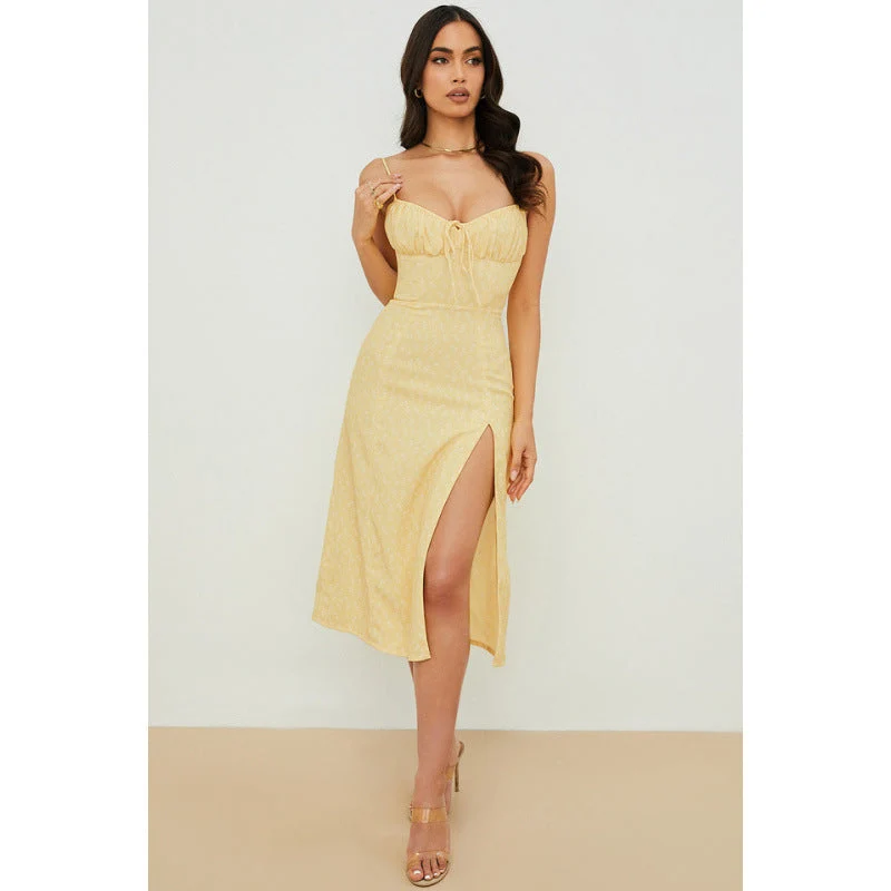 Damen Midikleid mit raffinierten Blumenmustern und seitlichem Schlitz