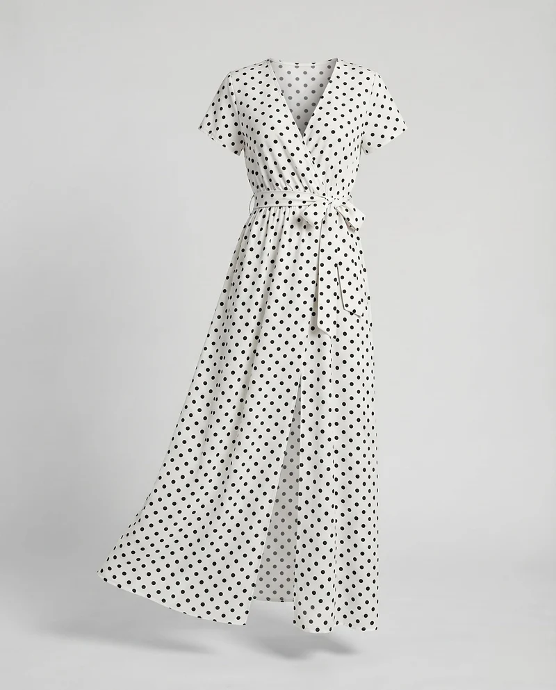 Damen Wickel-Maxikleid V-Ausschnitt Beinschlitz Elastik-Taille