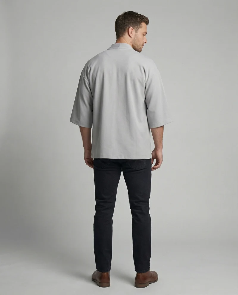 Herren offene weitgeschnittene Kimono-Jacke aus fließendem Jersey mit Seitentaschen und Dreiviertelärmeln Nord Taschen