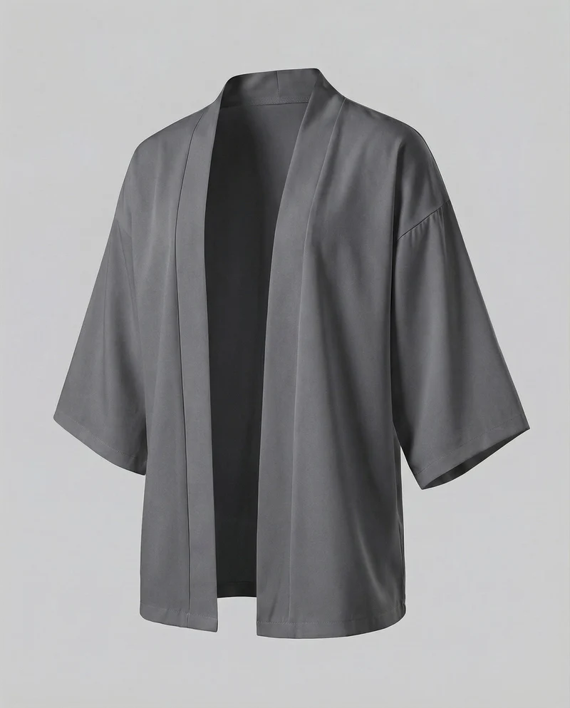 Herren offene weitgeschnittene Kimono-Jacke aus fließendem Jersey mit Seitentaschen und Dreiviertelärmeln Nord Taschen