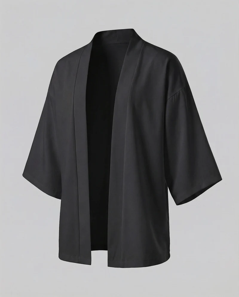 Herren offene weitgeschnittene Kimono-Jacke aus fließendem Jersey mit Seitentaschen und Dreiviertelärmeln Nord Taschen