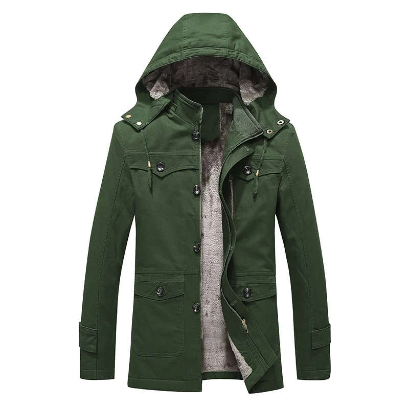 Herren wattierter Canvas-Parka mit fester Kapuze, kuscheligem Teddy-Innenfutter und Mehrfach-Taschen Nord Taschen