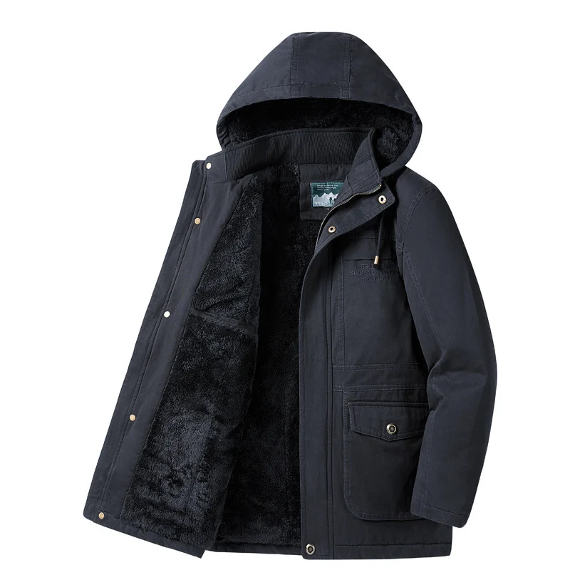 Herren Wattierte Winterparka mit Teddyfutter, Kapuze und robustem Canvas Nord Taschen