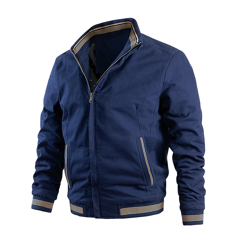 Herren Leichter Canvas-Bomber mit gestreiften Rippbündchen und Stehkragen Nord Taschen