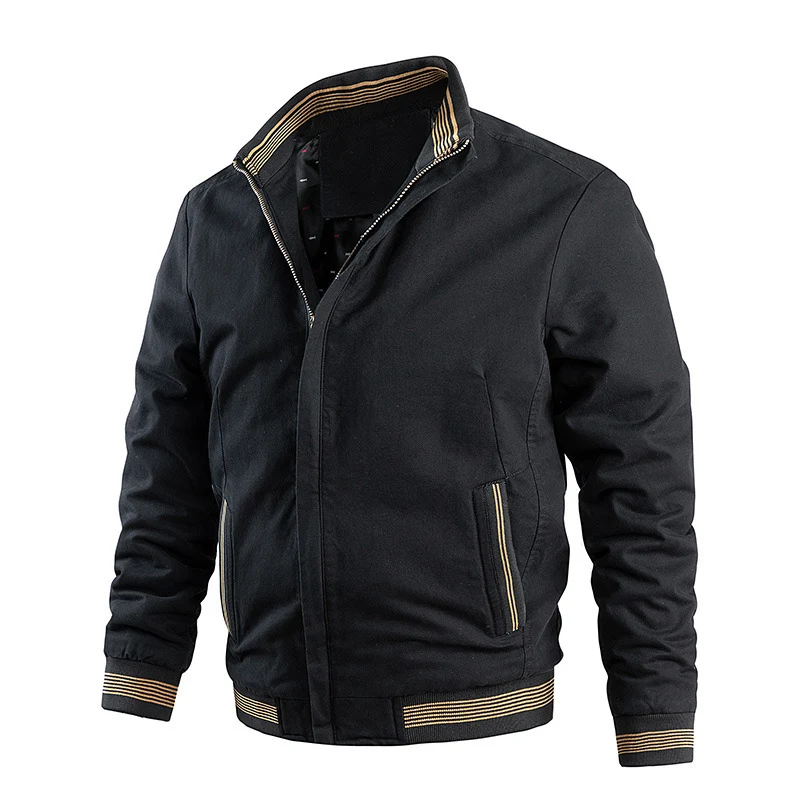 Herren Leichter Canvas-Bomber mit gestreiften Rippbündchen und Stehkragen Nord Taschen
