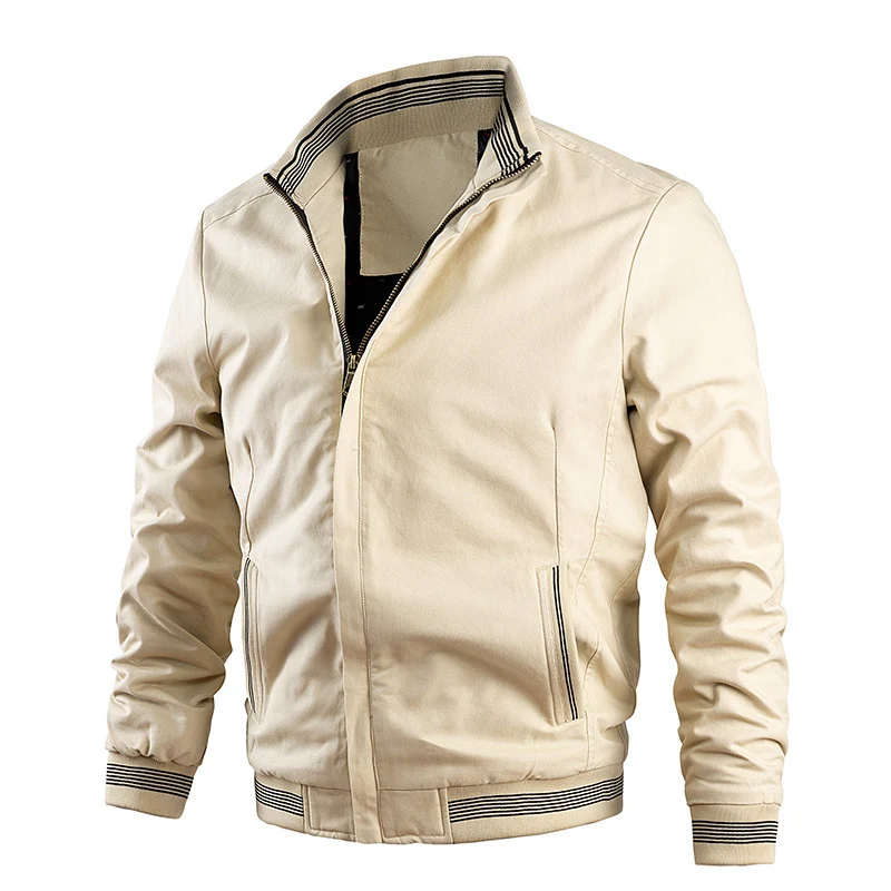 Herren leichter Canvas-Bomber im Retro-Pilotencut mit gestreiften Rippbündchen und verdeckter Reißverschluss Nord Taschen