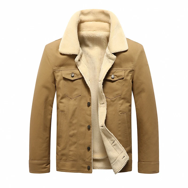 Herren Sherpa-gefüttertes Canvas-Truckerblouson mit Kunstfellkragen und Utility-Taschen Nord Taschen