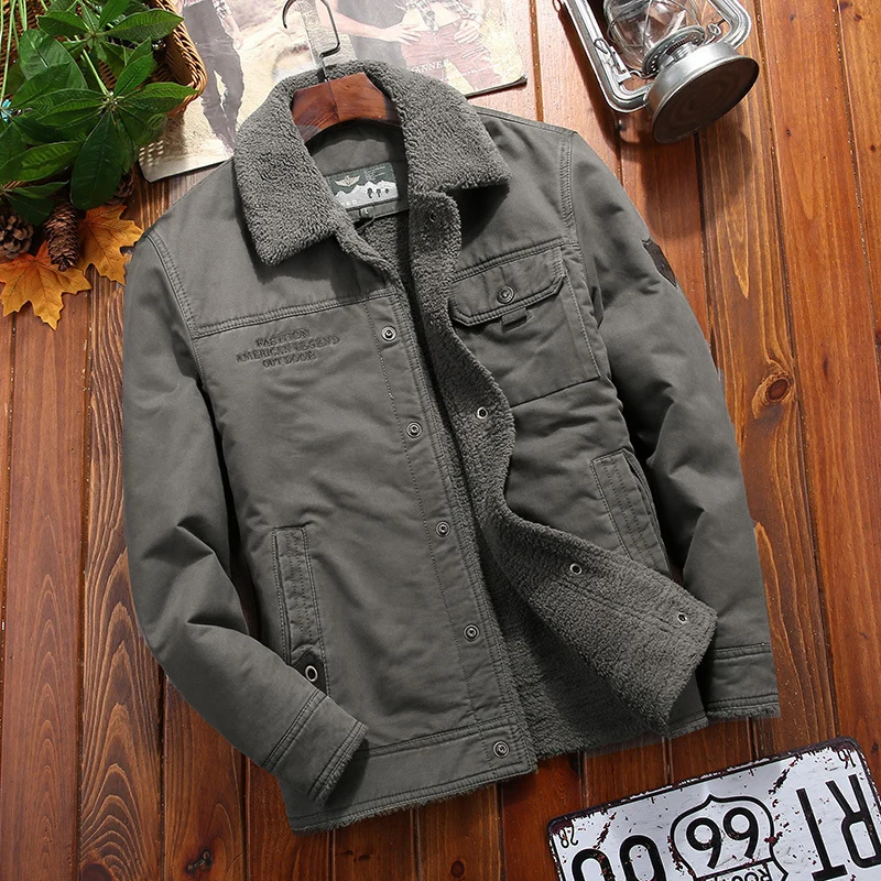 Herren Sherpa-gefütterte Canvas-Truckerjacke mit Hemdkragen und Pattentaschen Nord Taschen