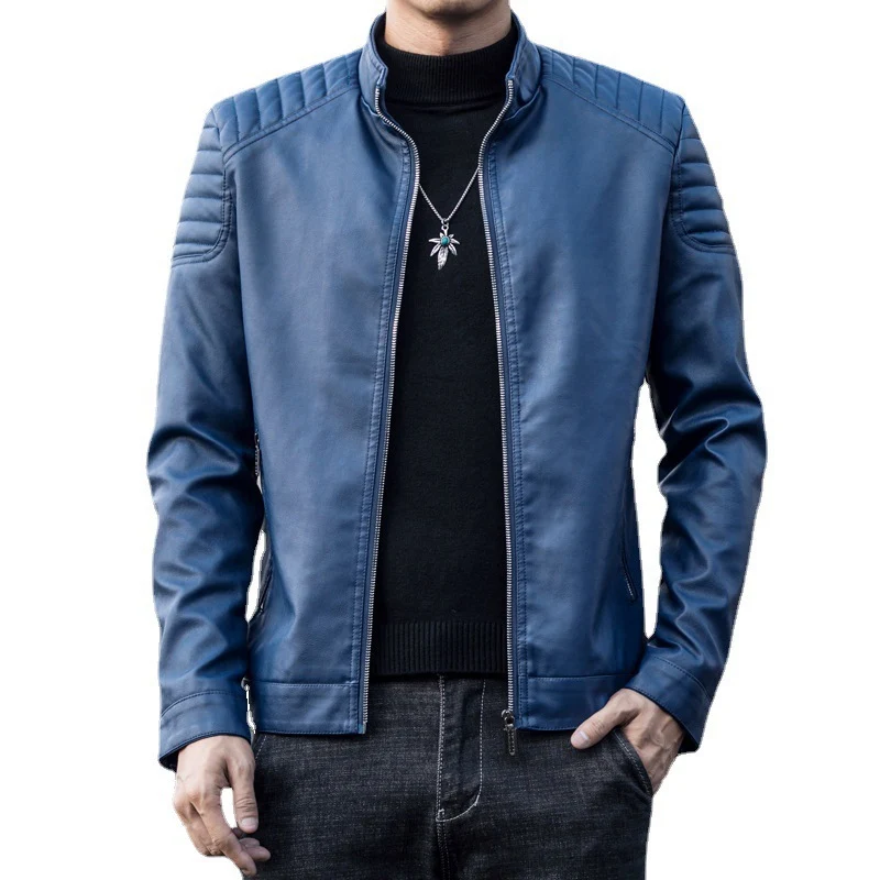 Herren Schmale Kunstleder‑Fliegerjacke mit gepolsterten Schultersteppungen und Stehkragen Nord Taschen