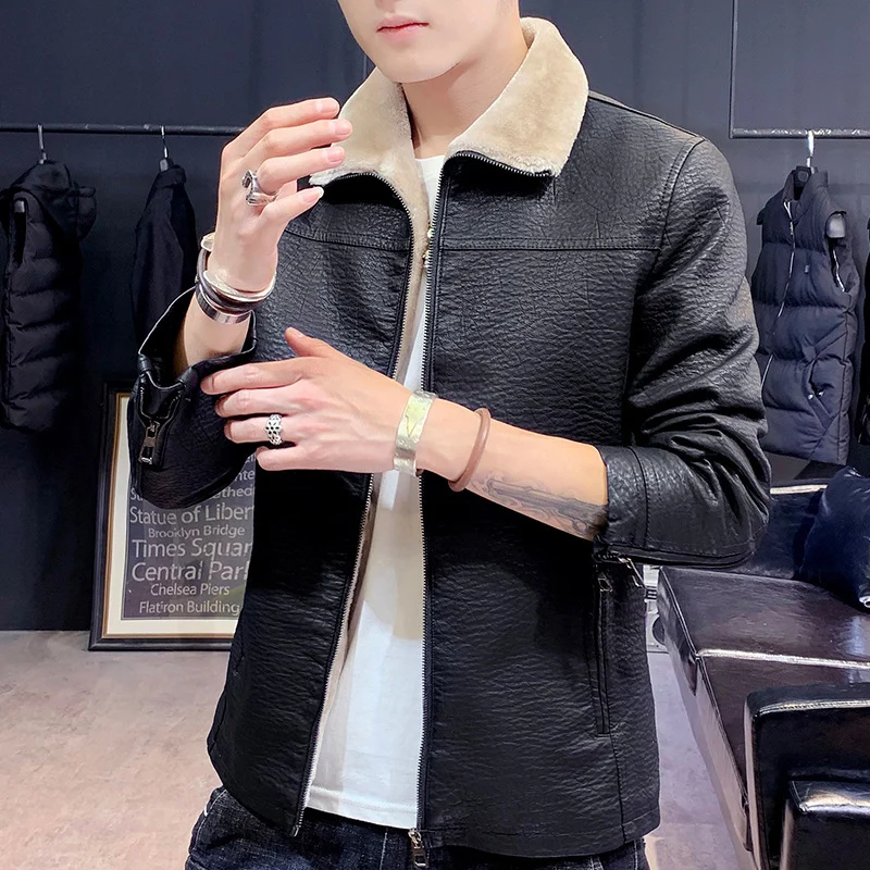 Herren schmal geschnittenes Kunstleder Blouson mit strukturiertem Finish und Teddykragen Nord Taschen
