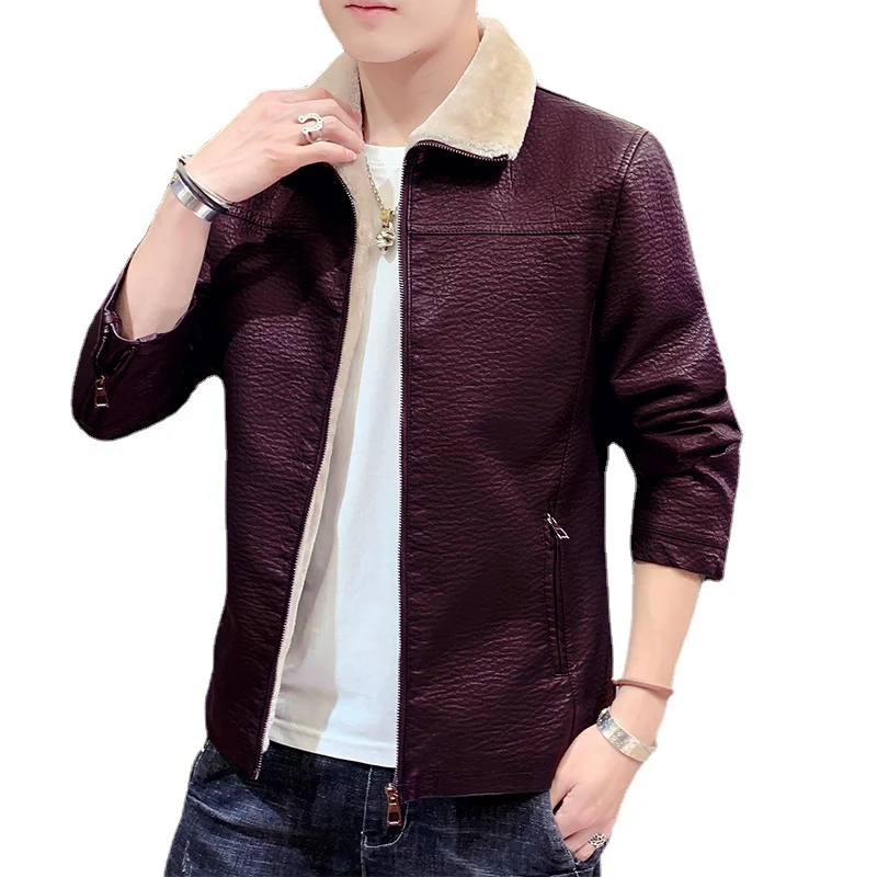Herren schmal geschnittenes Kunstleder Blouson mit strukturiertem Finish und Teddykragen Nord Taschen