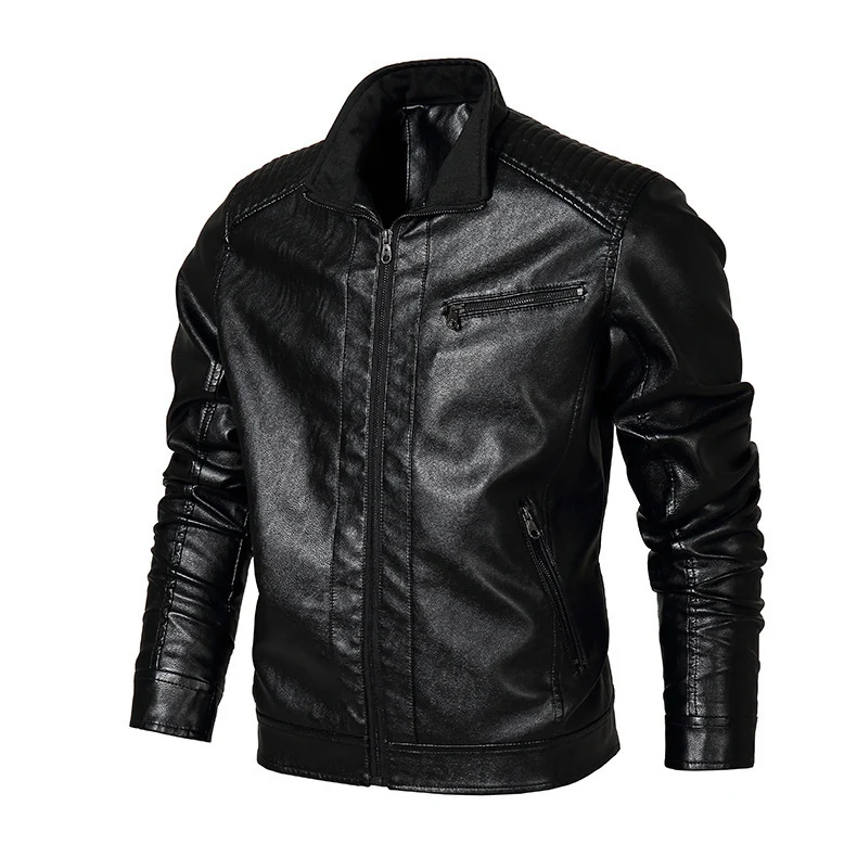 Herren schmal geschnittenes Kunstleder-Blouson mit hochschließendem Stehkragen und Schultersteppung Nord Taschen