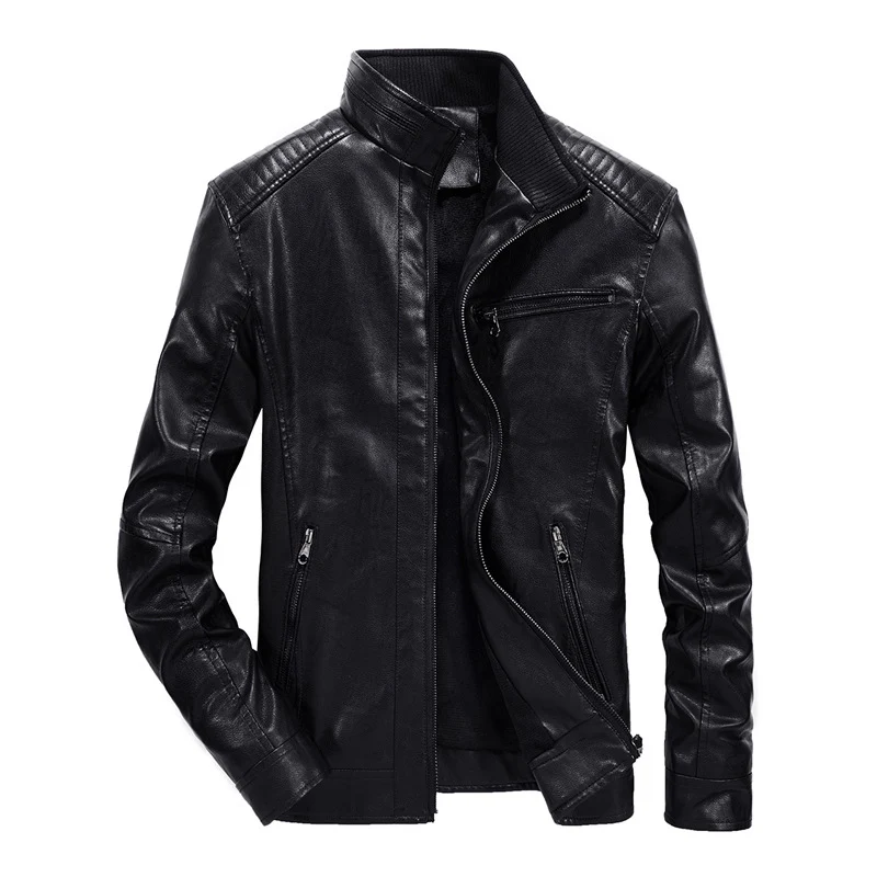 Herren schmal geschnittenes Kunstleder-Blouson mit hochschließendem Stehkragen und Schultersteppung Nord Taschen